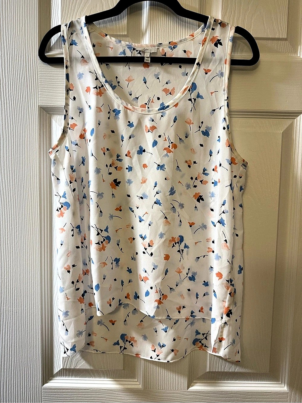 Joie Floral Tank Top in White & Blue Size Large